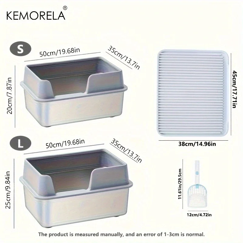 Large Stainless Steel Cat Litter Box, Open Cat Toilet, Durable, Comfortable and Easy to Clean with a Litter Scoop and Litter Mat