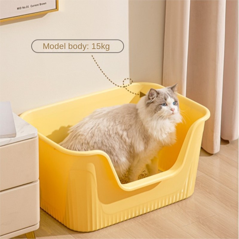 Cat Litter Pan Splash Proof Cat Litter Box Extra Large Semi-Enclosed Multi-Cat Litter Box Open Oversized Litter Pan Cat Toilets