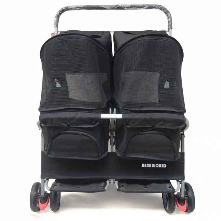 New Style Portable Dog Foldable Pet Stroller Two-seater Pet Car