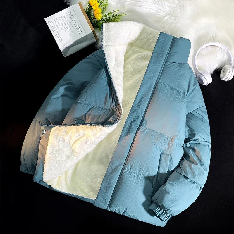 Green Puffer jacket mens winter jacket mens thick jacket street jacket solid color jacket fur lining 241011