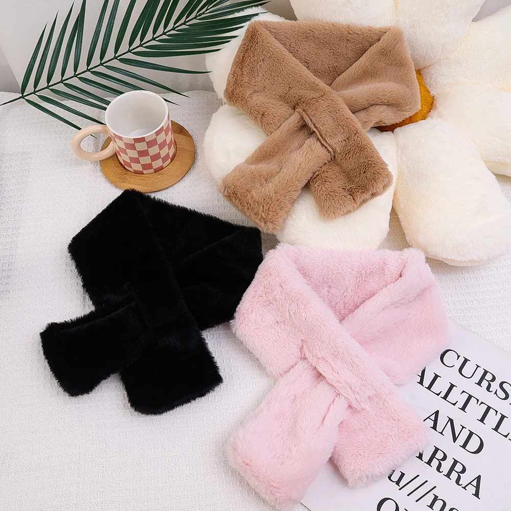 Winter artificial rabbit fur scarf womens scarf soft plush scarf solid color collar warm item Christma Years gift 241007