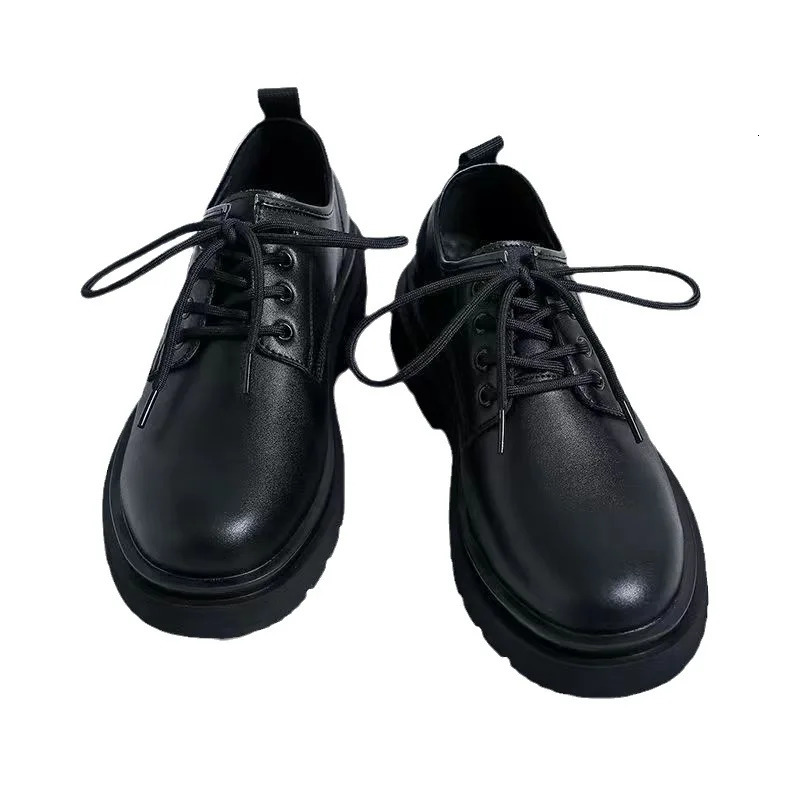 Mens formal shoes casual business leather shoes British style student thick soled lace round toe non slip comfortable outdoor shoes 241007
