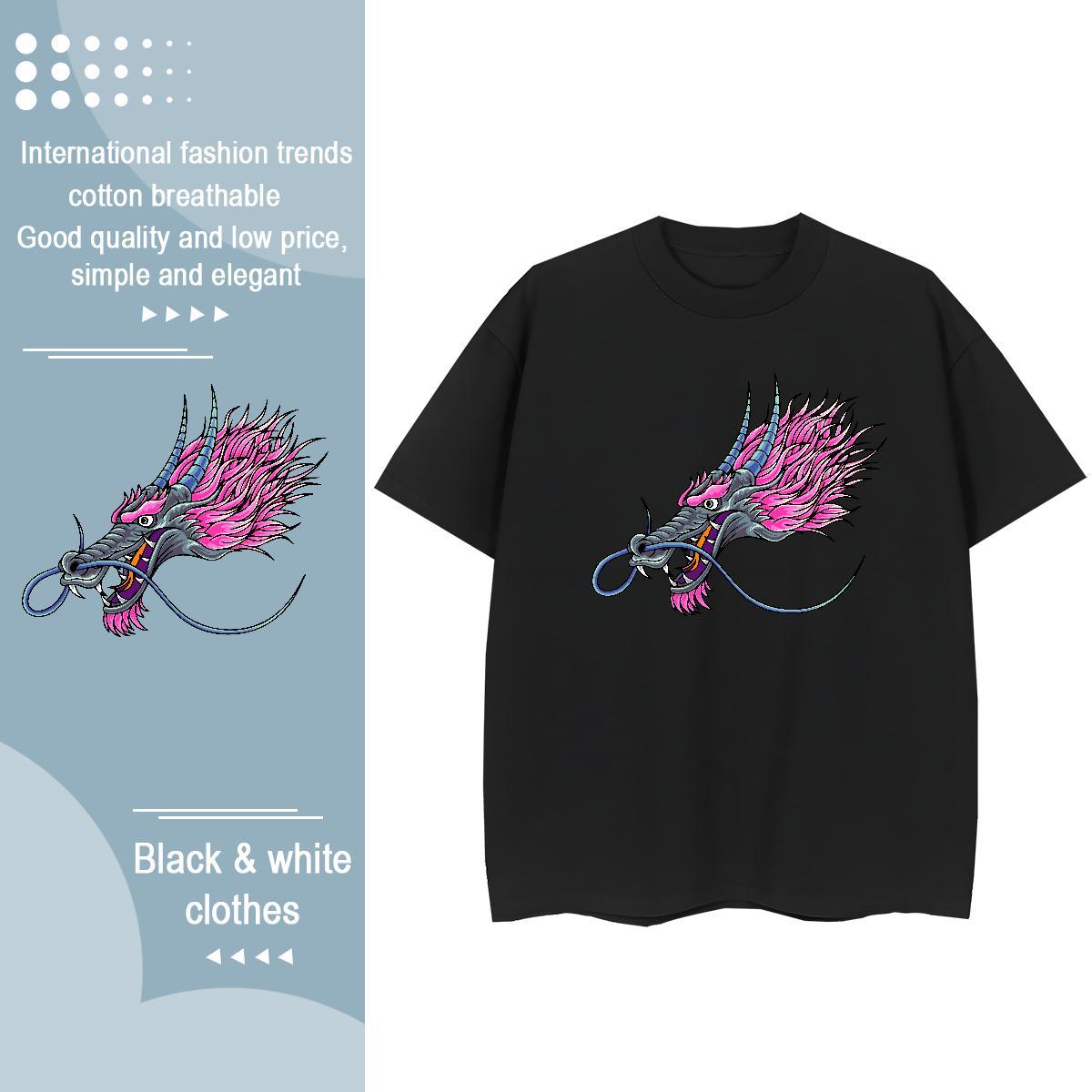 2024 T shirt 100% Cotton 230g Breathable Short Sleeve Casual dragon Womens Tshirts Soft Cartoon Printing L-4XL Polos