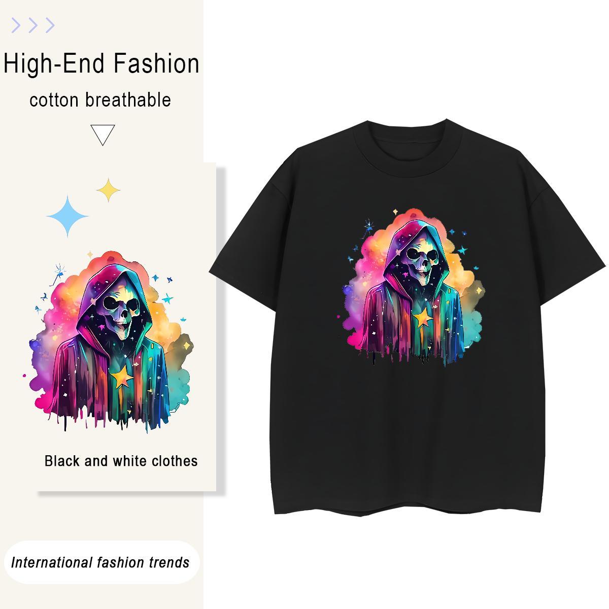 TOP Quality T shirt 100% Cotton 230g Breathable Crew Neck Daily Wear skull Unisex Tshirts Free Shipping Cartoon Anime Tops Tees