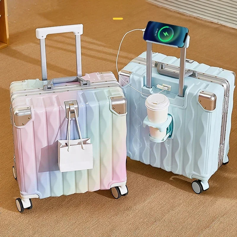 Cabin Password 18 20 Trolley Case Small Lage with USB Cup Phone Stand Travel Bag Suitcase 241007 4