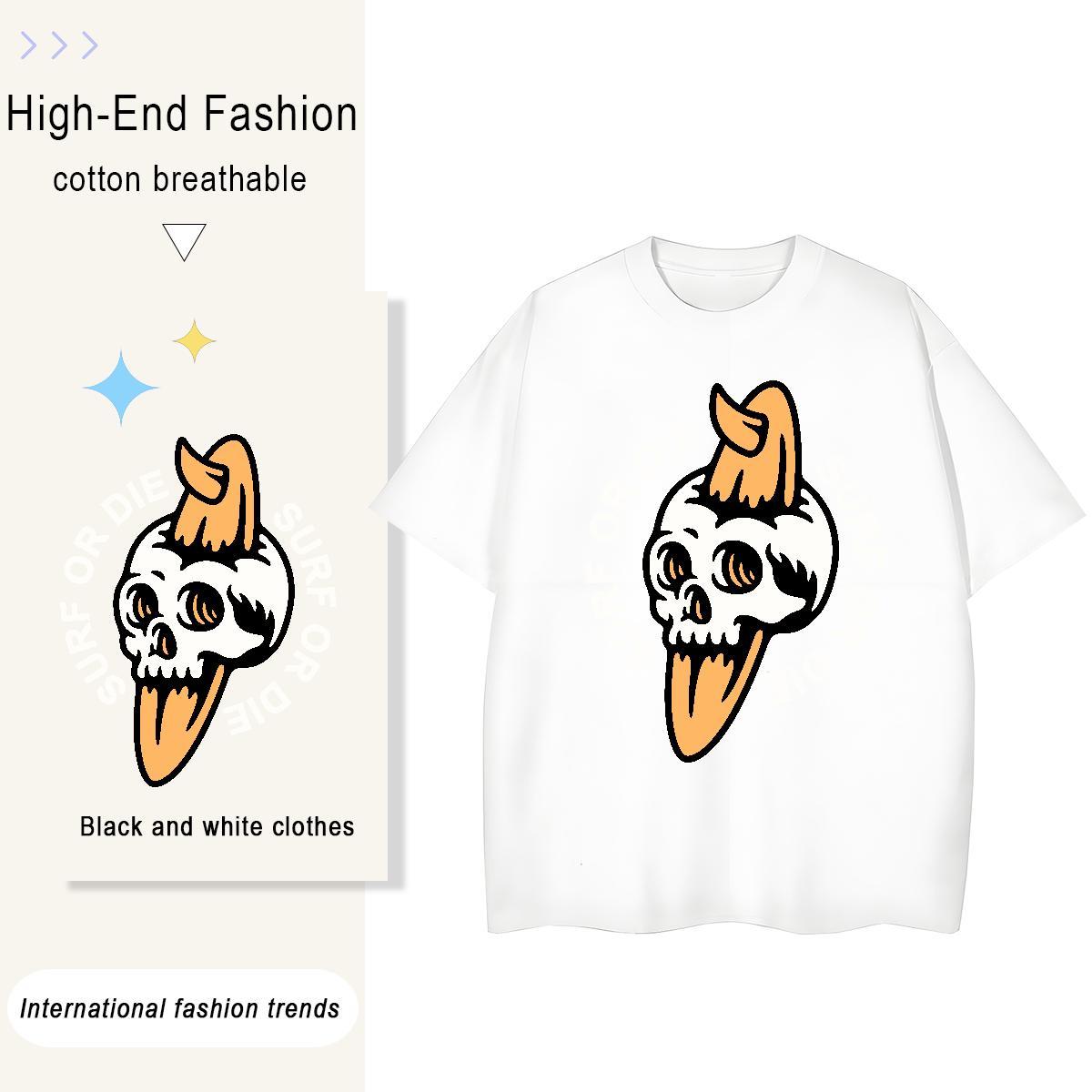 Designer T Shirts Women 100% Cotton 230g Short sleeve Soft Outdoor skull Womens Tshirts High quality Plus Size Cartoon Tops