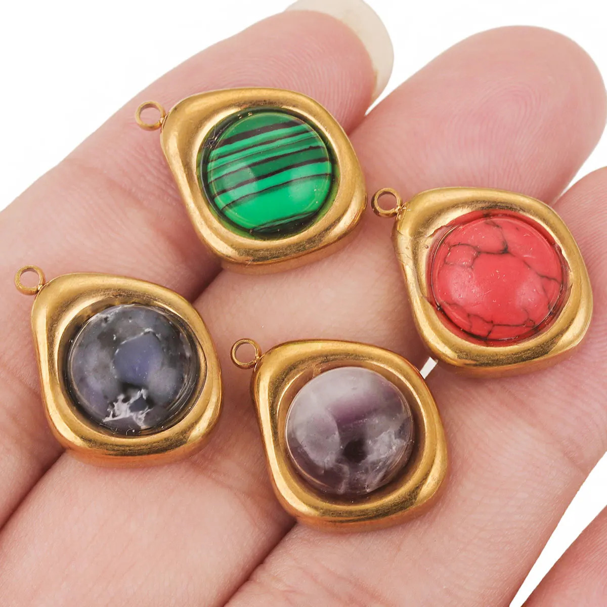 4PcsLot Stainless Steel Goldplated Small Charm Irregular Shape Stone DIY Necklace Earrings Jewelry Craft Accessories Wholesale 241010