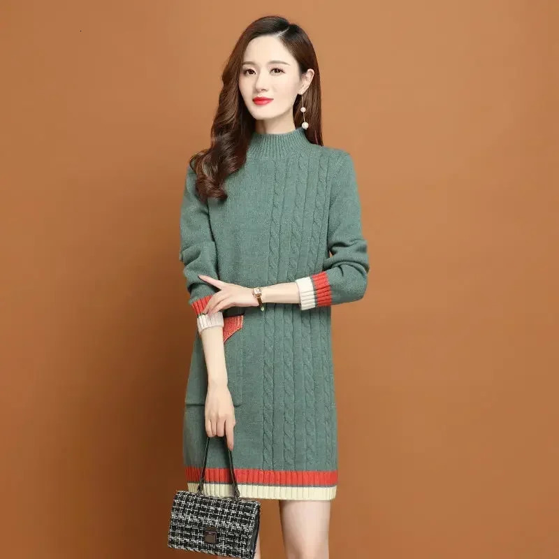Womens Knitted Dress Tight Crochet Dress Womens Casual Thick X Elegant Long Sleeve Aesthetics Sexy Xxl 241011