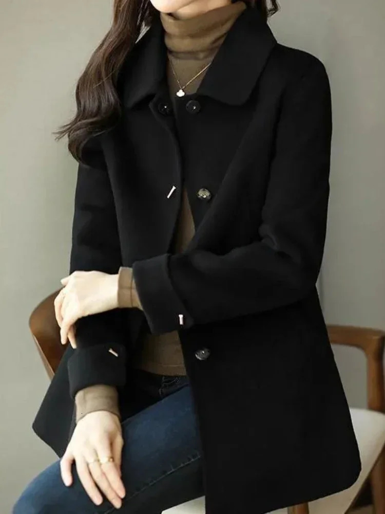 Wool coat womens jacket windproof coat loose and fashionable office womens single chest pocket warm autumn and winter top 241007