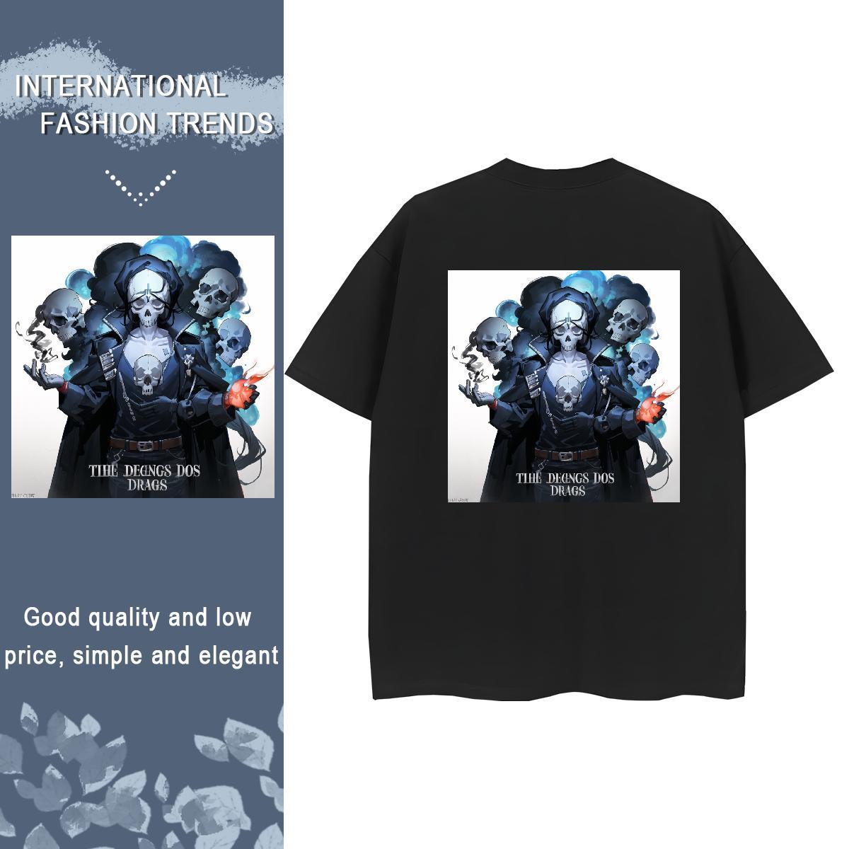 2024 DIY Woman T Shirts 230g Cotton Breathable Crew Neck Casual Daily Wear skull Woman Tshirt Unisex DIY Printed Tshirts