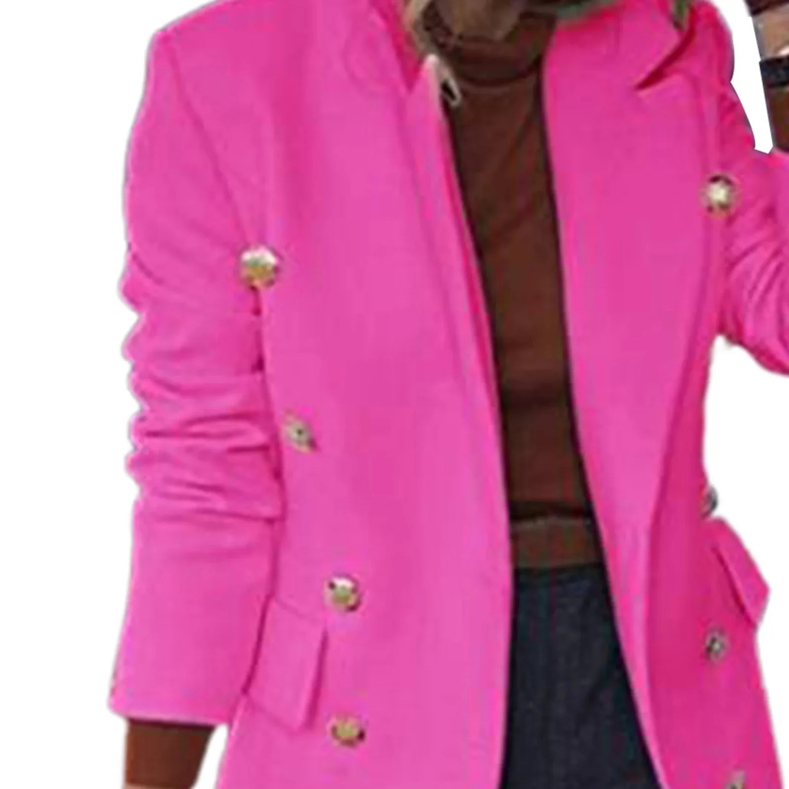Solid color womens wool coat long button lapel coat fashionable ultra-thin double chest casual womens coat autumn and winter 241007