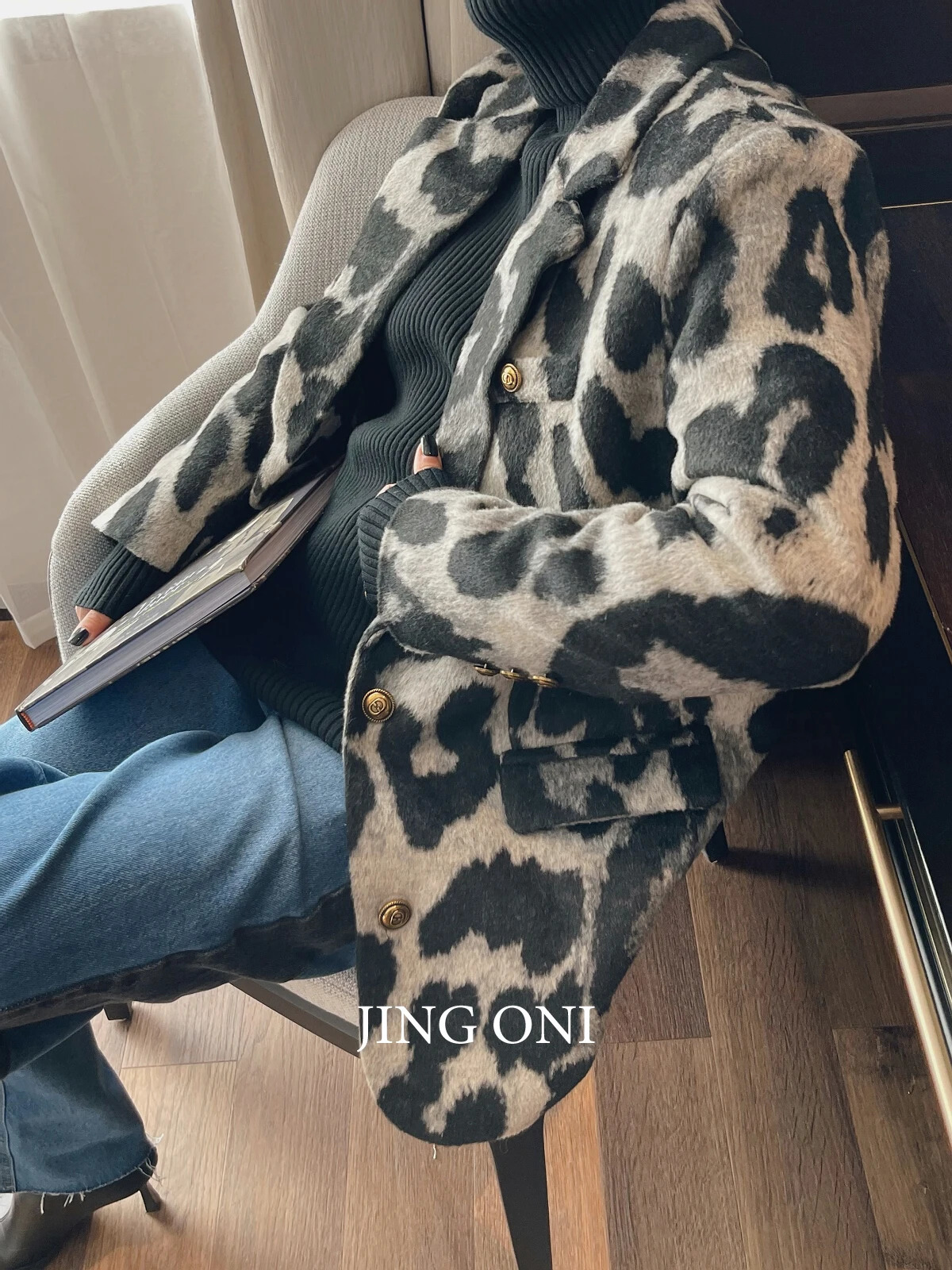 Leopard Jackets wool blend coat womens clothing Y2k Korean fashion style retro winter elegant coat Trench item 241007