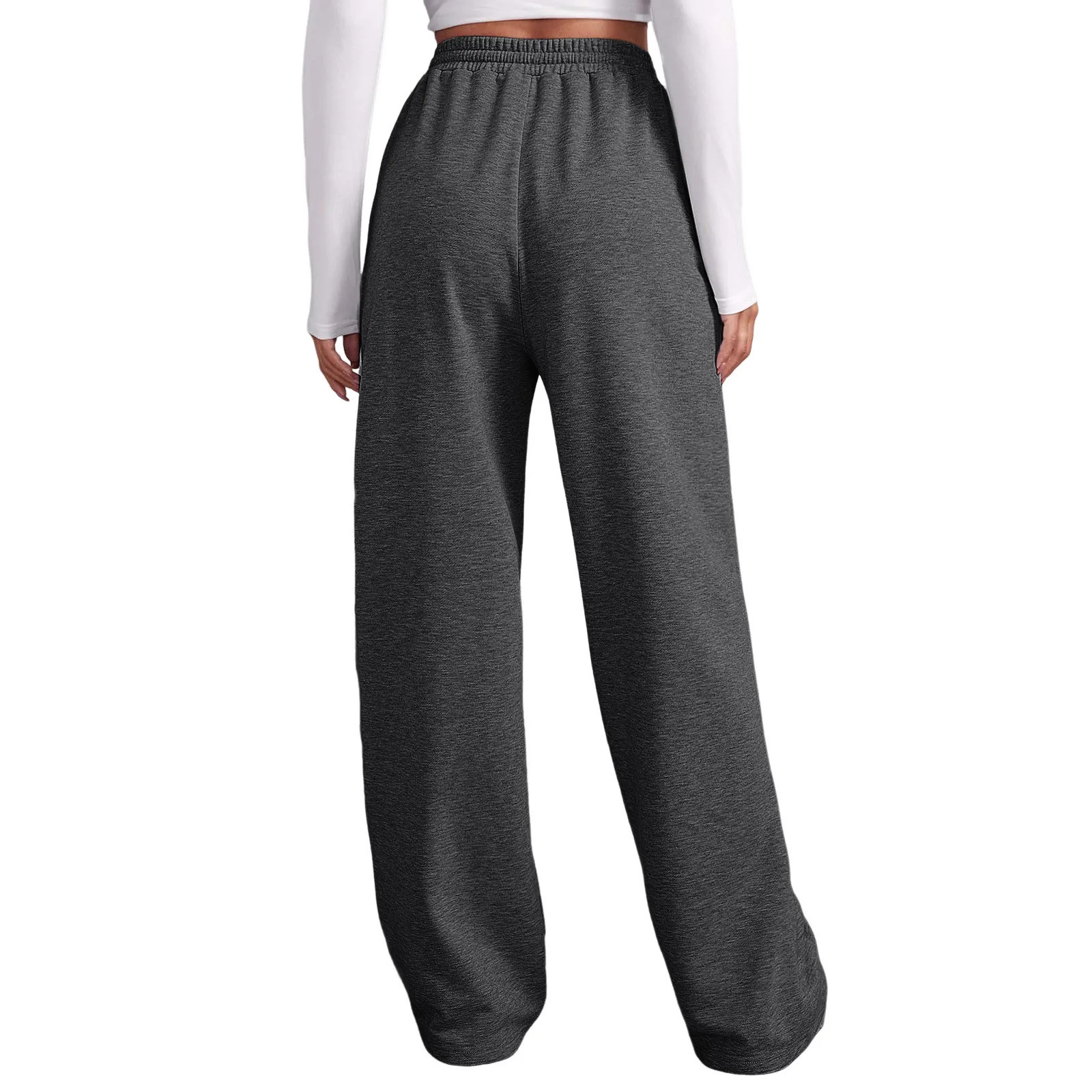 Womens Wide Leg Pants Fleece Lined Sweatpants Travel Basic Bottom Workout High Waisted AllMatch Fitness Joggers Straight 241007