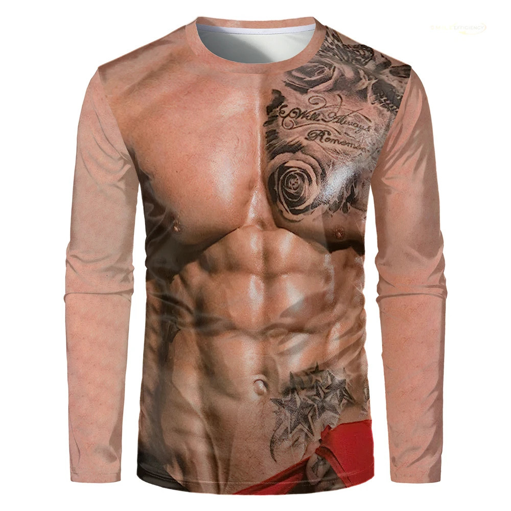 Funny Muscle Body 3D Print Clothes Tshirt Muscular Fashion Casual Long Sleeve T Shirt Halloween Cosplay Men Women Kids Tee 241011