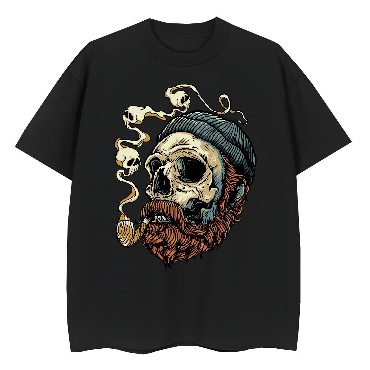 Classic T Shirt For Woman 230g Cotton Breathable Soft Daily Wear skull Lady T shirt Unisex Floral Print Clothes Shirt