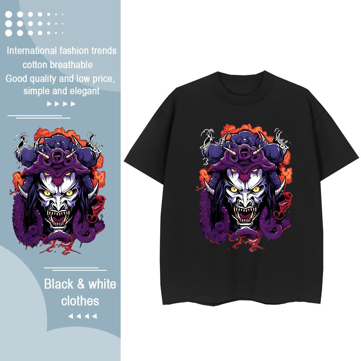 Fashion Casual Women T Shirts 230g Cotton O-Neck Short Sleeve Hip Hop Terror, Purple Dragon,Flame Women Tshirts Female Cartoon Print Tee Shirt