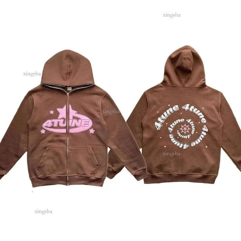 4Tune Y2K Full Zipper Retro Couple Hip Hop Hoodies Sweatshirt Loose Oversized Harajuk High Street Mens Womens Streetwear 240708