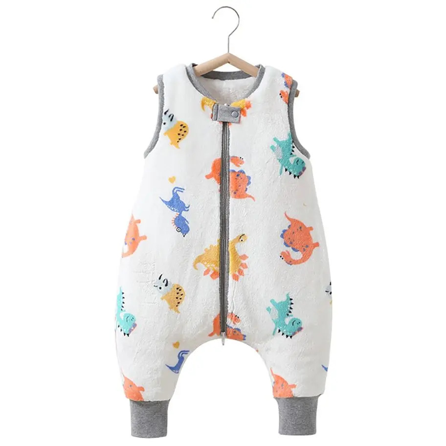 Baby Sleeping Bag Sleeveless 325 Months Cute Dinosaur Sleepwear Autumn Flannel Warm and Comfortable Childrens Home Clothes 241007