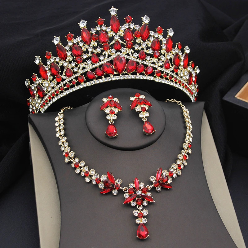 Purple Crystal Tiaras and Necklace Earrings Crown Bridal Set Jewelry Princess Bridal Dress Accessories 241007