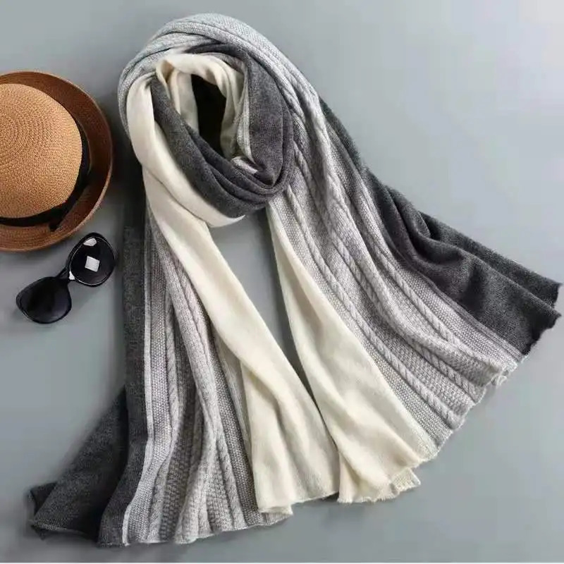 180*80cm Winter 100% Cashmere Scarf Women Outdoor Ski Warm Soft Bandana Womens Scarves Fashion Stitching Knitted Shawl 241009