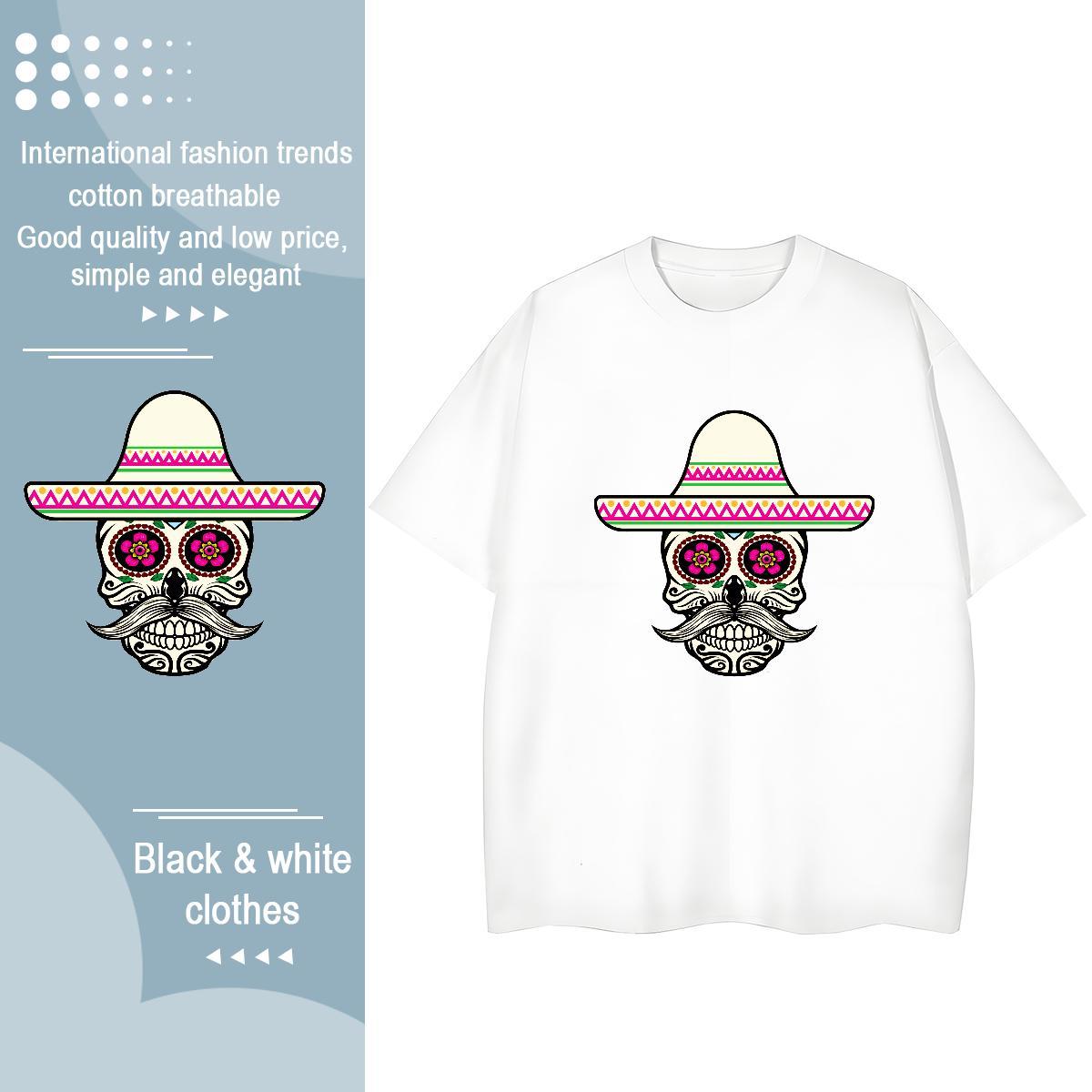 Casual New T-Shirts for Women 230g 100% Cotton O Neck Short Sleeves Hip Hop Street skull Tshirt for Man Woman Popular Anime Print Tshirts