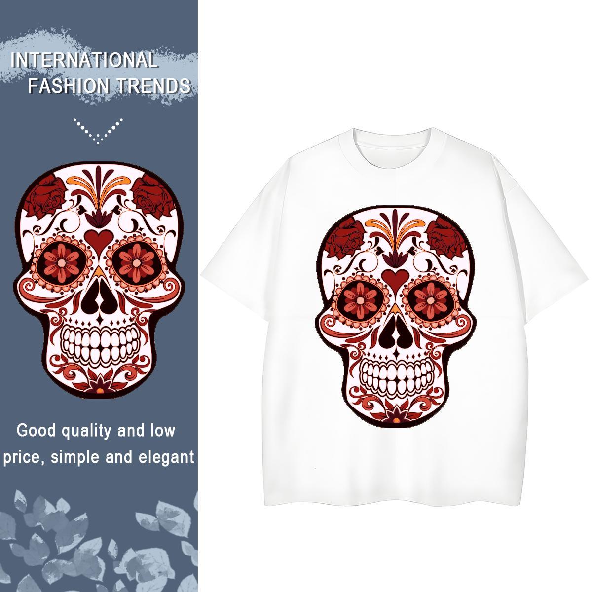 DIY T-Shirts 230g Pure Cotton Short Sleeve O-Neck Daily Wear skull Women Tshirts Nice Custom Cartoon Tops Shirt