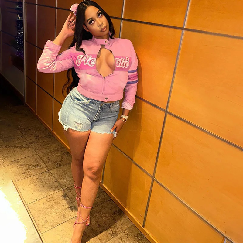 Winter Leather Jackets Women Crop Varsity Baseball Coats Y2K Streetwear Cyber Racer Patchwork Cropped 241011