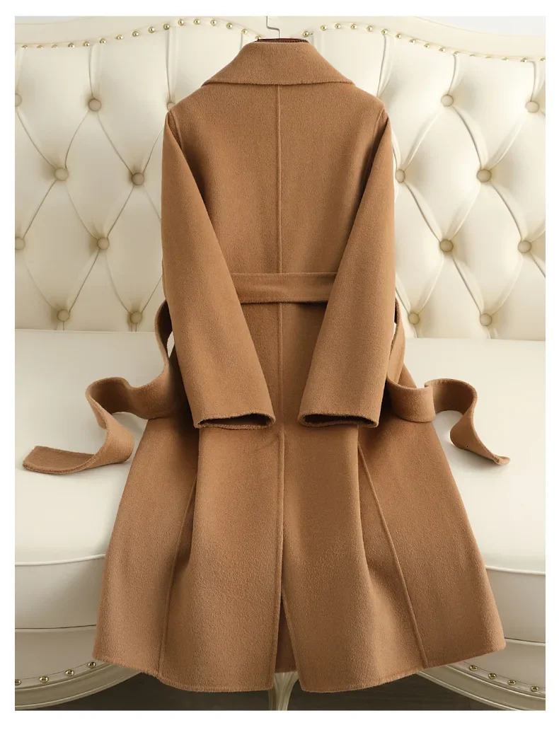 Woolen Coat 100 Wool Women 2024 Autumn Winter Fashion Cashmere Jacket Long Streetwear Camel Black Outerwear Female 241010