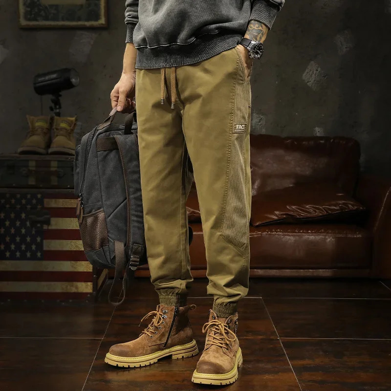 Autumn decal jogging mens cargo pants casual drag tactics Y2K sports pants street clothing bag decal work pants 241007