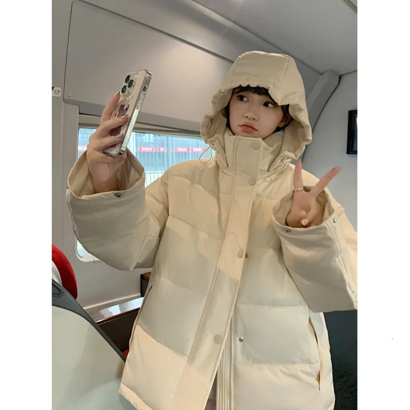 Brown short jacket womens solid hooded fashion Y2K American feather duck down womens winter clothing black jacket 241009