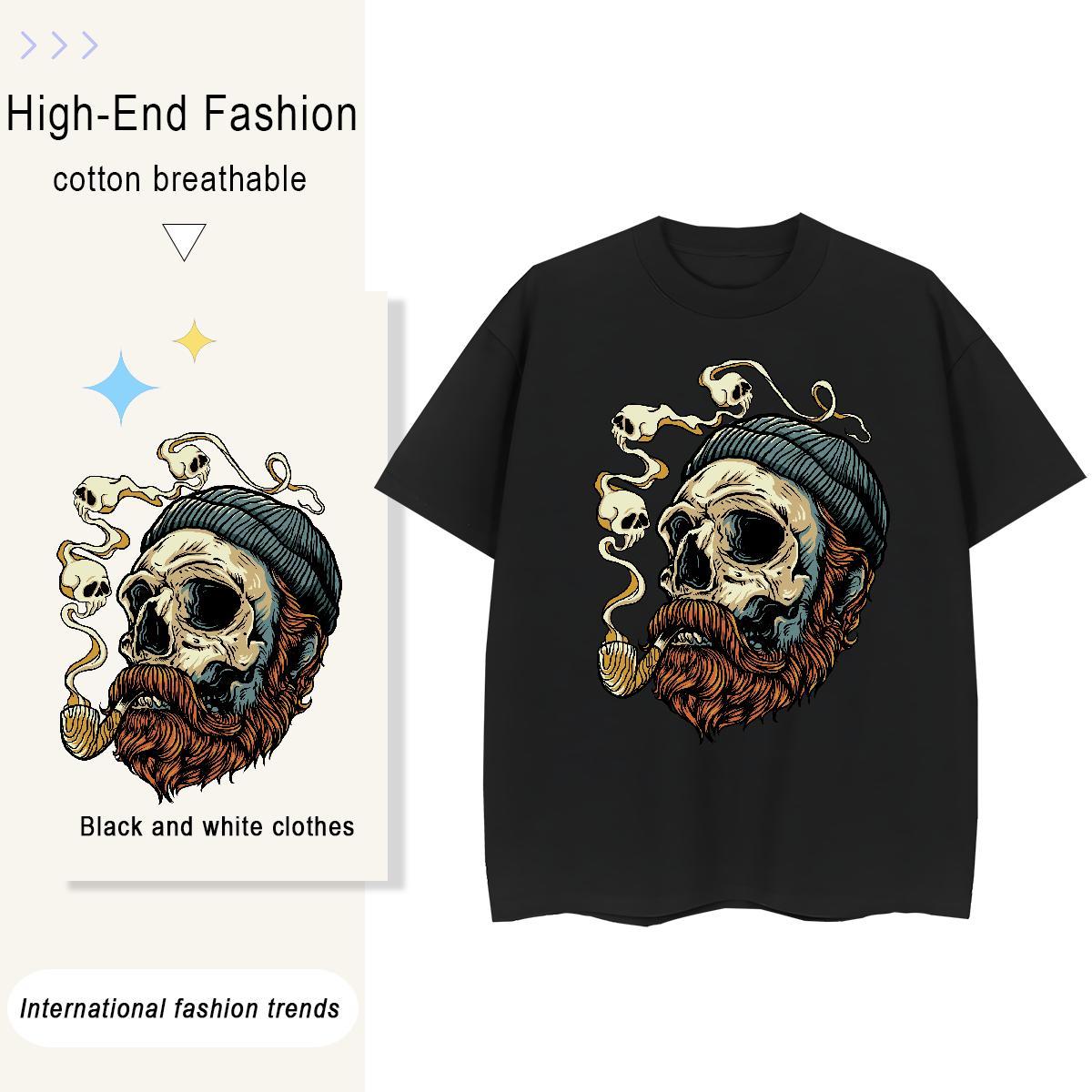 Classic T Shirt For Woman 230g Cotton Breathable Soft Daily Wear skull Lady T shirt Unisex Floral Print Clothes Shirt