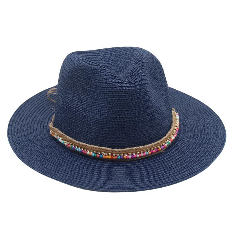 Ethnic Style Summer Panama Straw Hat with Rainbow Beads for Dance Performances & Beach Wear