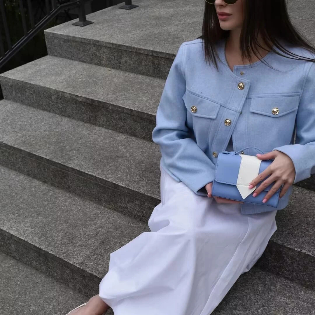 Taop Za womens clothing autumn and winter round neck long sleeved coarse woolen jacket smooth and versatile 240930