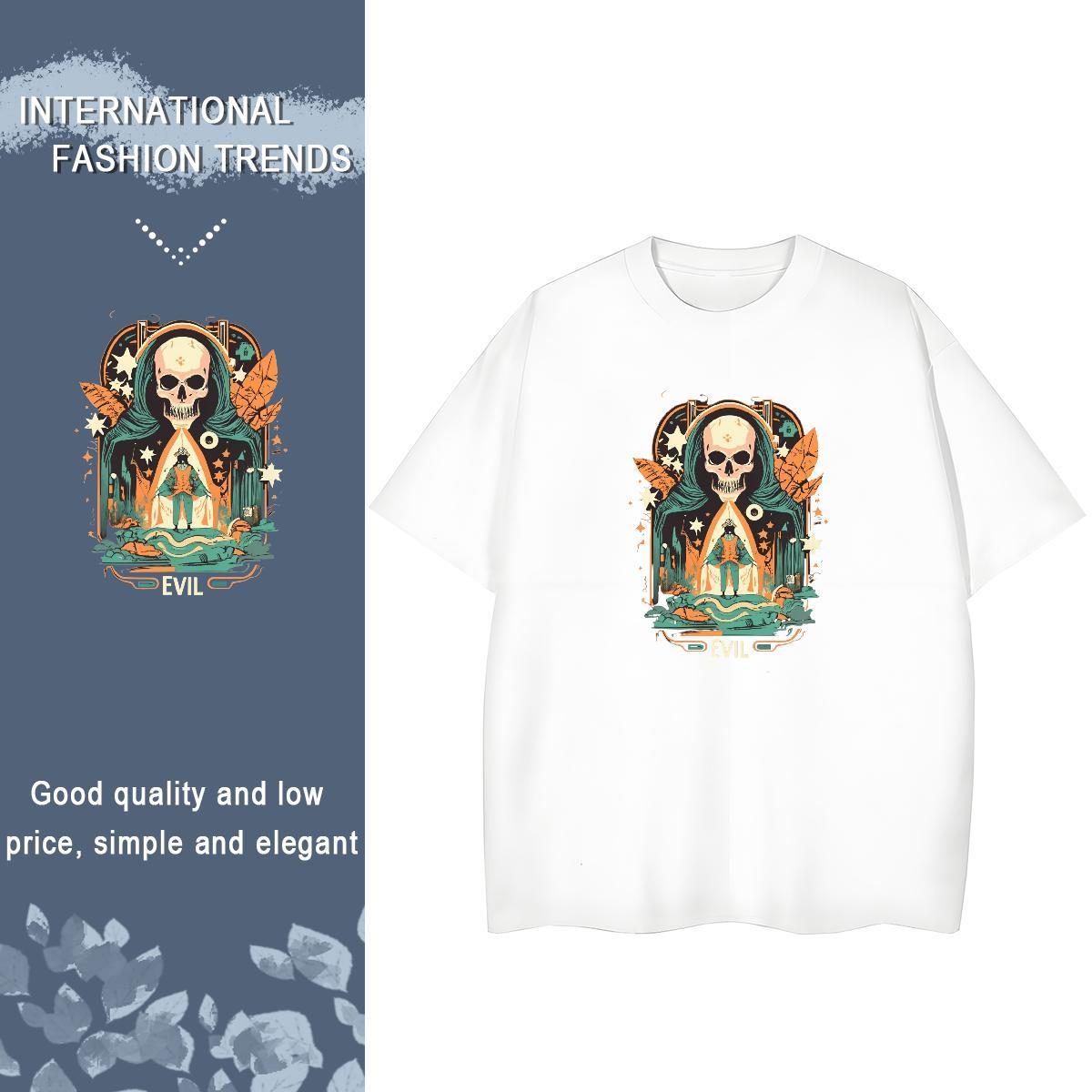 2024 T-Shirts for Women 230g 100% Cotton Crew Neck Sports Casual skull Lady T shirt High quality Customized Print Polos