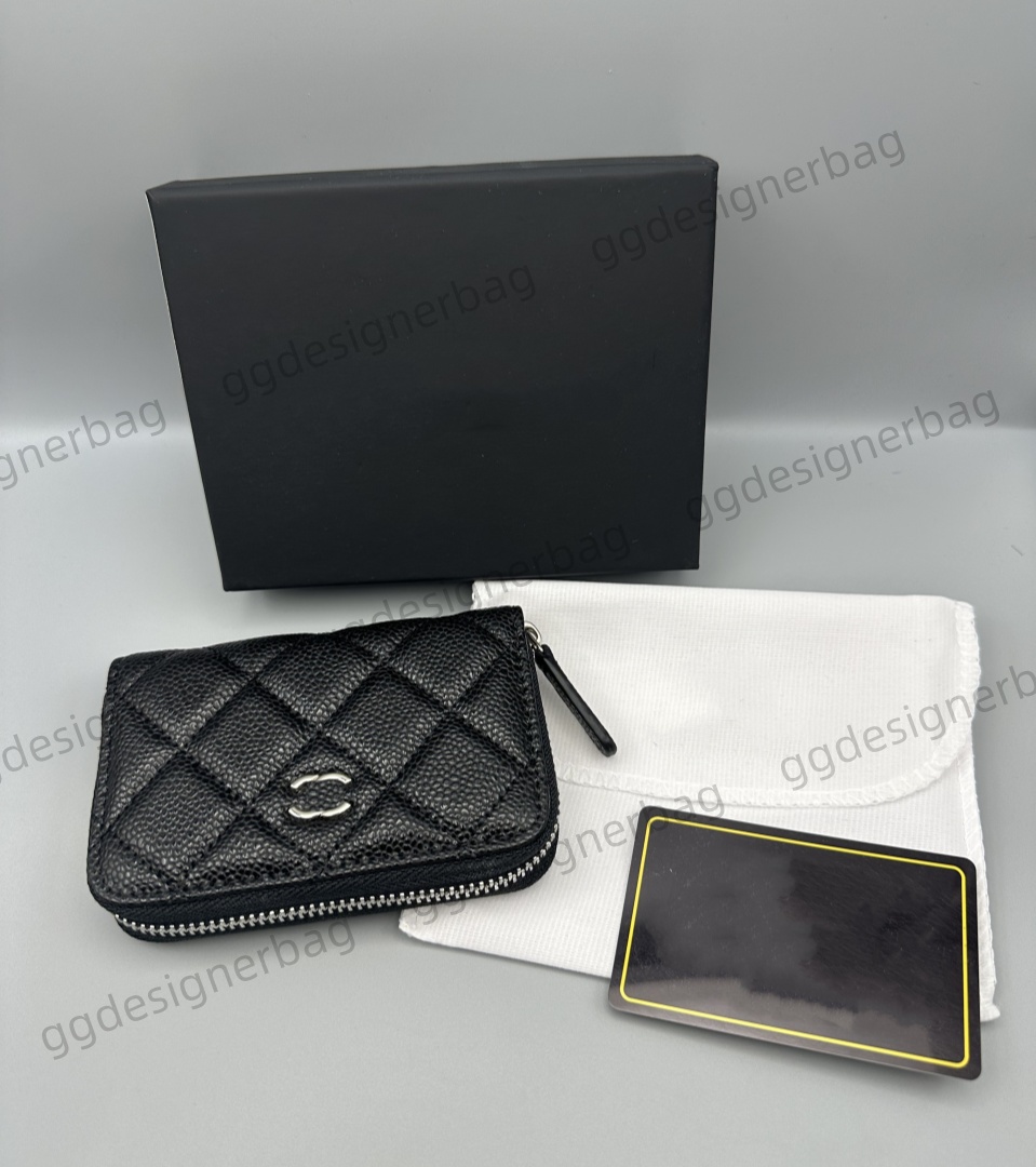 Classic Caviar Zipper Wallet Card Holder Genuine Leather Credit ID Cards Wallet Flip Bag Luxury Womens Coin Purses Mens Travel Documents Passport Holders