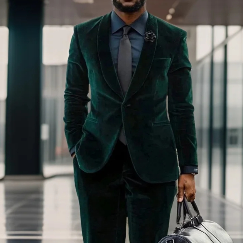 Velvet Formal Men Suits For Business One Button 2024 Groom Tuxedo Wedding Slim Fit Terno Prom Blazer With Pants 2 Pcs