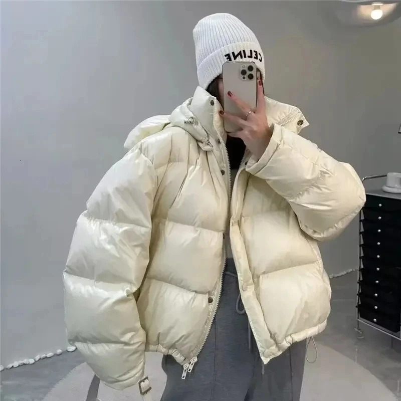 2023 Womens Winter Big Ears Hooded Short Parkas Thick Warm Down Cotton Jacket Cold Coat Fashion Baggy Casual Puffer Jackets 240930