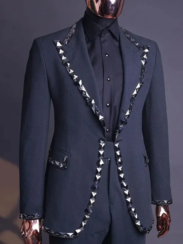 Beads Wedding Suits For Men Prom Notched Lapel Blazer Set 2 Pcs Groom Tuxedo Fashion Costume Jacket With Pants 2024