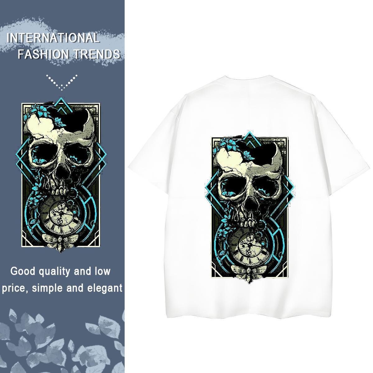 Designer T shirt 230g 100% Cotton Short Sleeve O-Neck Spring Summer skull Lady T shirt Female Cartoon Printing L-4XL Top Tees