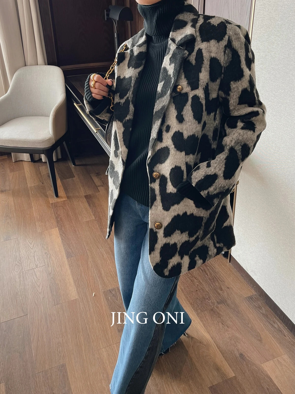 Leopard Jackets wool blend coat womens clothing Y2k Korean fashion style retro winter elegant coat Trench item 241007