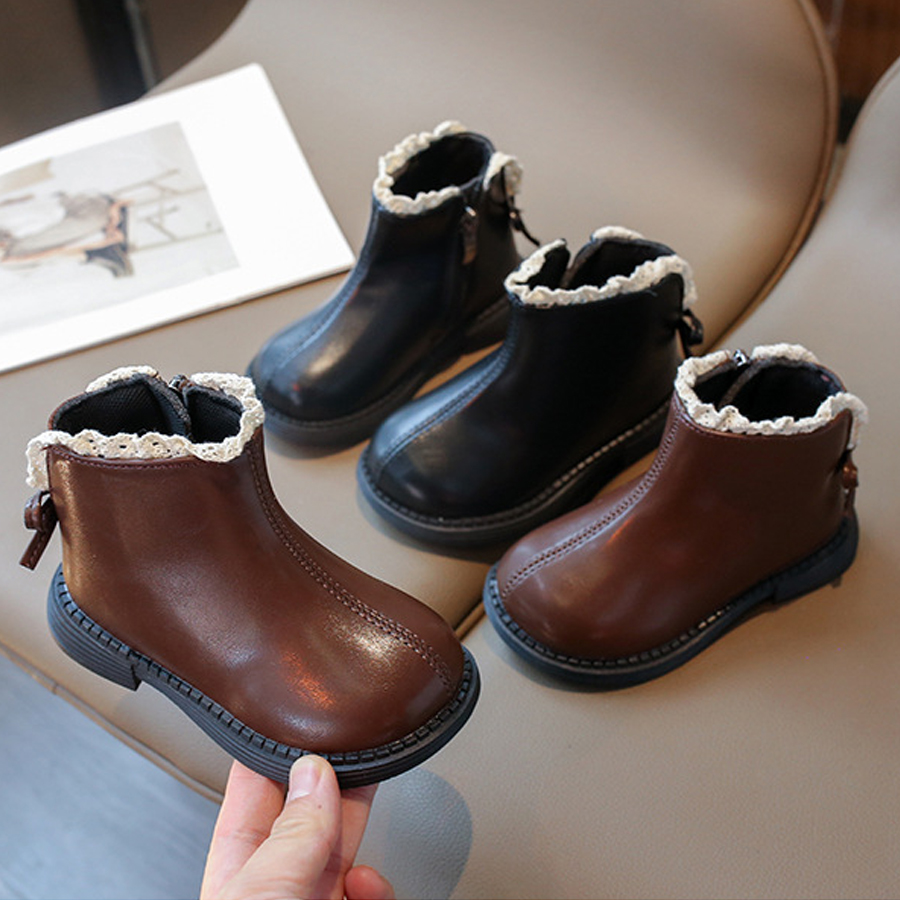 Girls Ankle Boots with Back Bow knot Kids Short Boots Soft Sole 2024 New Cutefeet Girl Princess Leather Boots with Side Zip Sizes 21-35