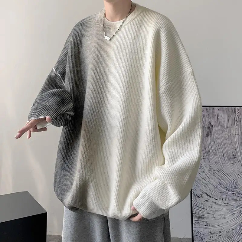 Fashion printed O-neck tie dye sweater mens clothing autumn item loose casual floral long sleeved full matching Korean top 241007