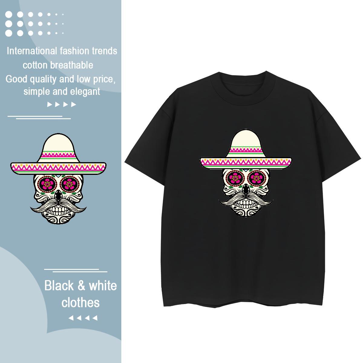 Casual New T-Shirts for Women 230g 100% Cotton O Neck Short Sleeves Hip Hop Street skull Tshirt for Man Woman Popular Anime Print Tshirts