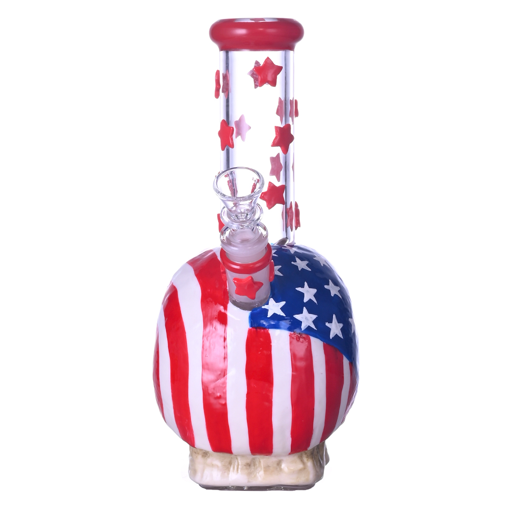 9.1in HippiesGlass,Hand Drawn Human Skeleton Glass Beaker Bong,Flag Of The United States,Borosilicate Glass Water Pipe,Glass Hookah,Halloween Gifts