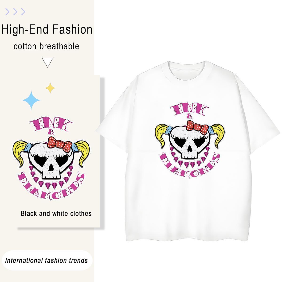 Fashion Casual T shirt 230g Pure Cotton Breathable Crew Neck Street Casual skull Couples T Shirts Designer White Plus Size Tees