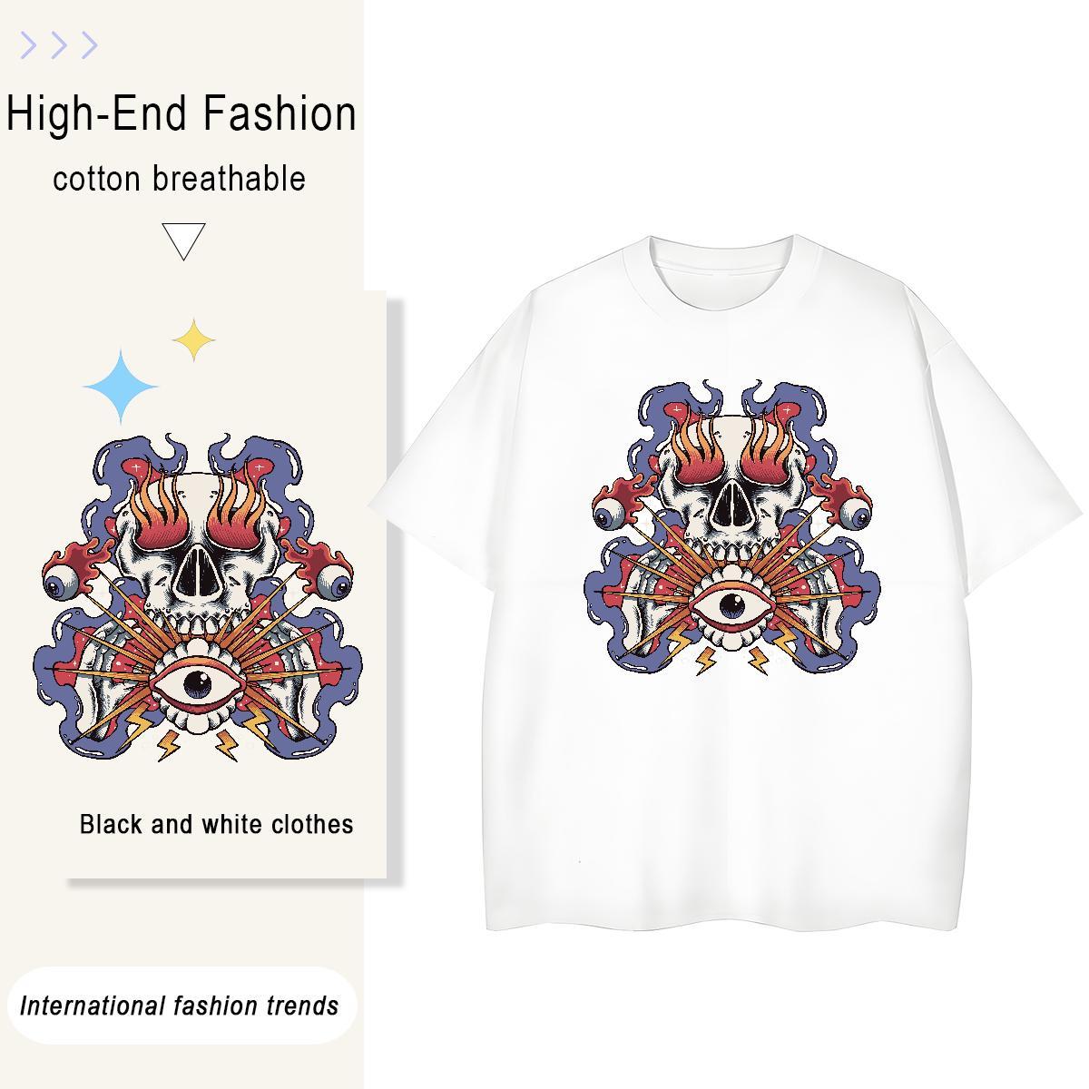 Stylist Womens T Shirts 230g 100% Cotton Crew Neck Breathable High Street Hip Hop skull Women Tees Designer Nice Cartoon Anime Tops