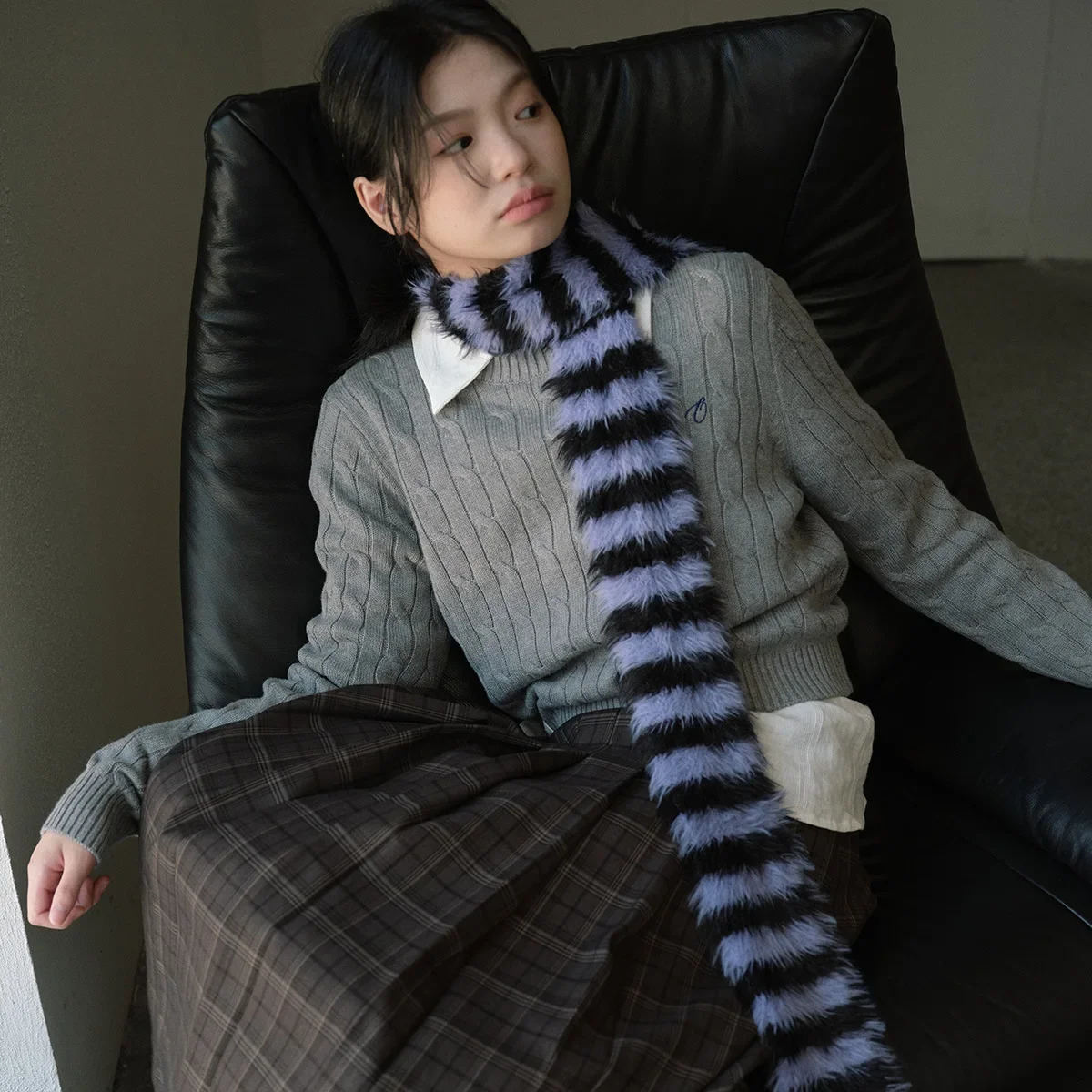 Elderly Scarf Korean Y2K Scarf Womens Mink Scarf Thick Plush Long Striped Scarf Womens Warm Scarf 241007