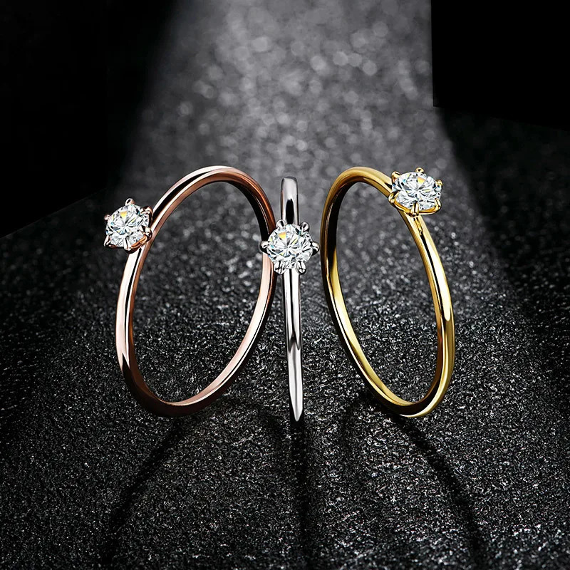 18K white gold-plated ring suitable for women 0.2ct test past D Mo silica diamond card ring wedding band engagement bride 241007