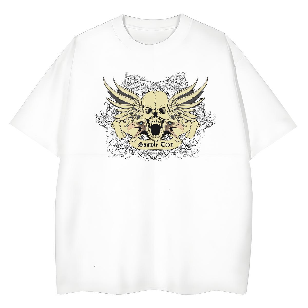 Fashion Casual T-Shirts for Women 230g 100% Cotton Breathable Short Sleeve Spring Summer wing Woman Tshirt Loose Skull Clothings