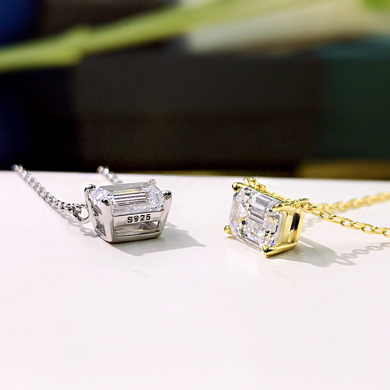 Sterg Sier Moissanite Square Solitaire Pendant Necklace for Women | Simple Fine Jewelry Gift